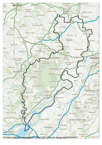 Map of the district of the Forest of Dean.